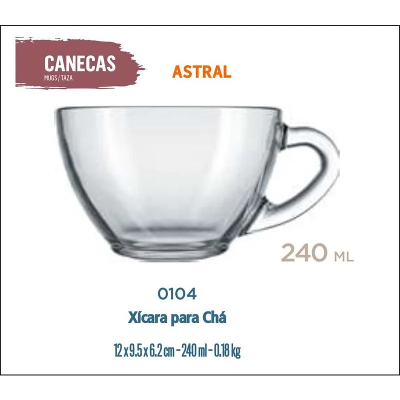 06 Xícaras Astral 240ml-Café C/Leite Cappuccino Chá