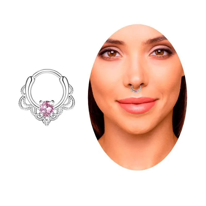 Piercing Septo Modelo Rosto Pedra Rosa Detalhes Vintage