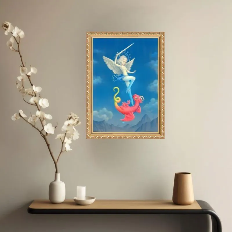 Quadro Decorativo Releitura São Jorge Infantil 45X34Cm Vidro