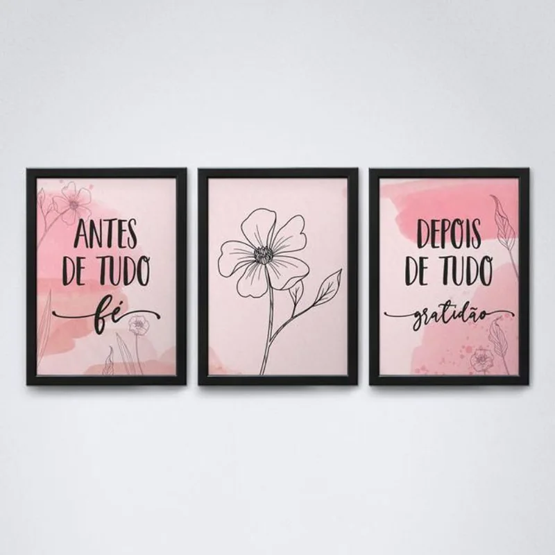 Quadros Decorativosfé e gratidão - Moldura preta A4 20x30cm