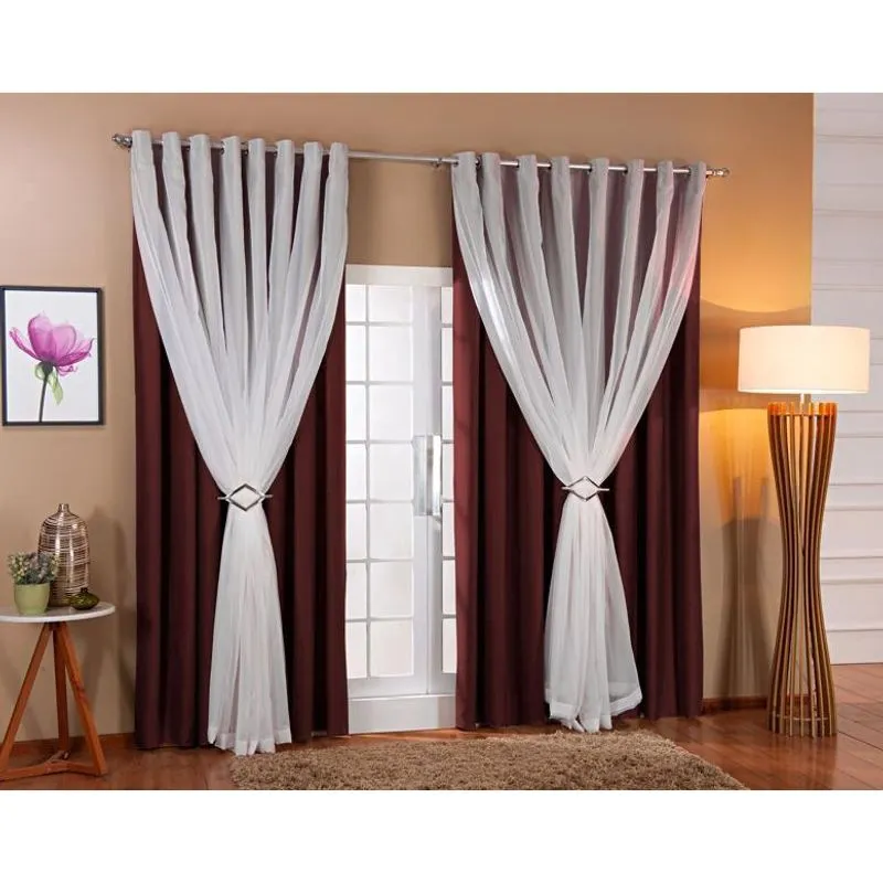 Cortina Voil Blackout 6,00x2,40 Marrom/Branco