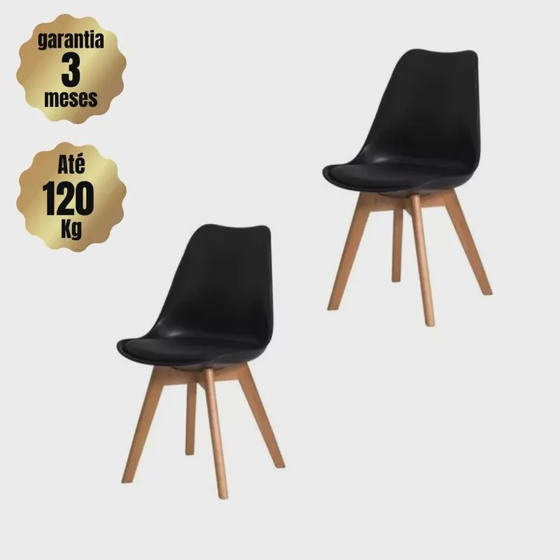 Kit 2 Cadeiras Saarinen Leda Sked Lena Base Wood - Preto