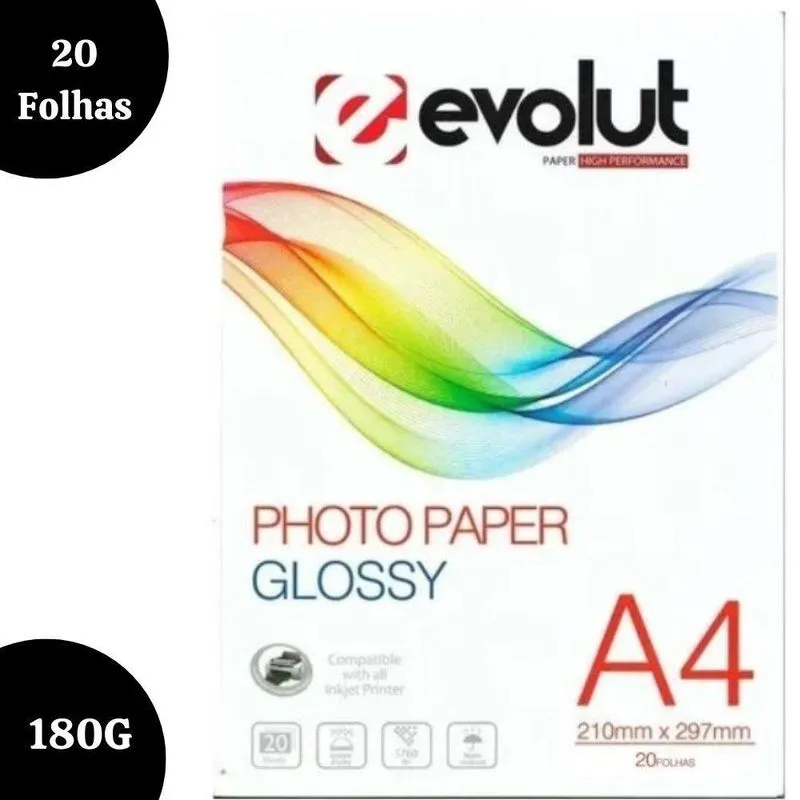 20 Folhas Papel Fotográfico Glossy A4 180g Premium Brilho
