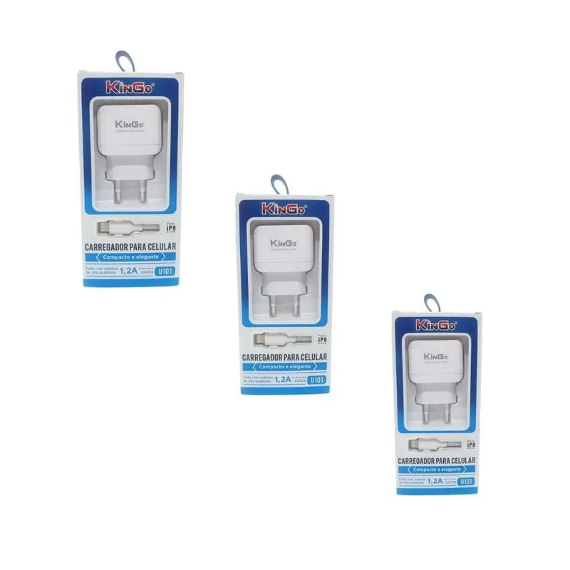 Kit 3 Carreg. Kingo 1.2a 5v Para Iphone 11 Pro Max