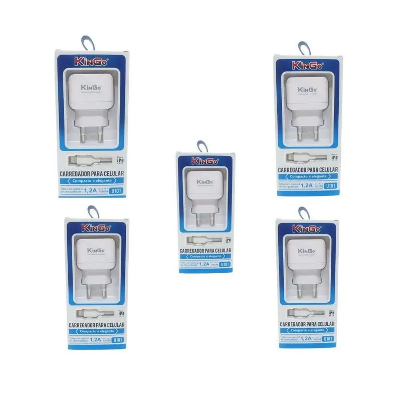 Kit 5 Carreg. Kingo 1.2a 5v Para Iphone 11 Pro Max