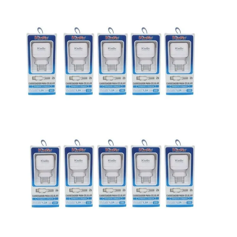 Kit 10 Carregadores Lightning Kingo 1.2a 5v Para Iphone 12