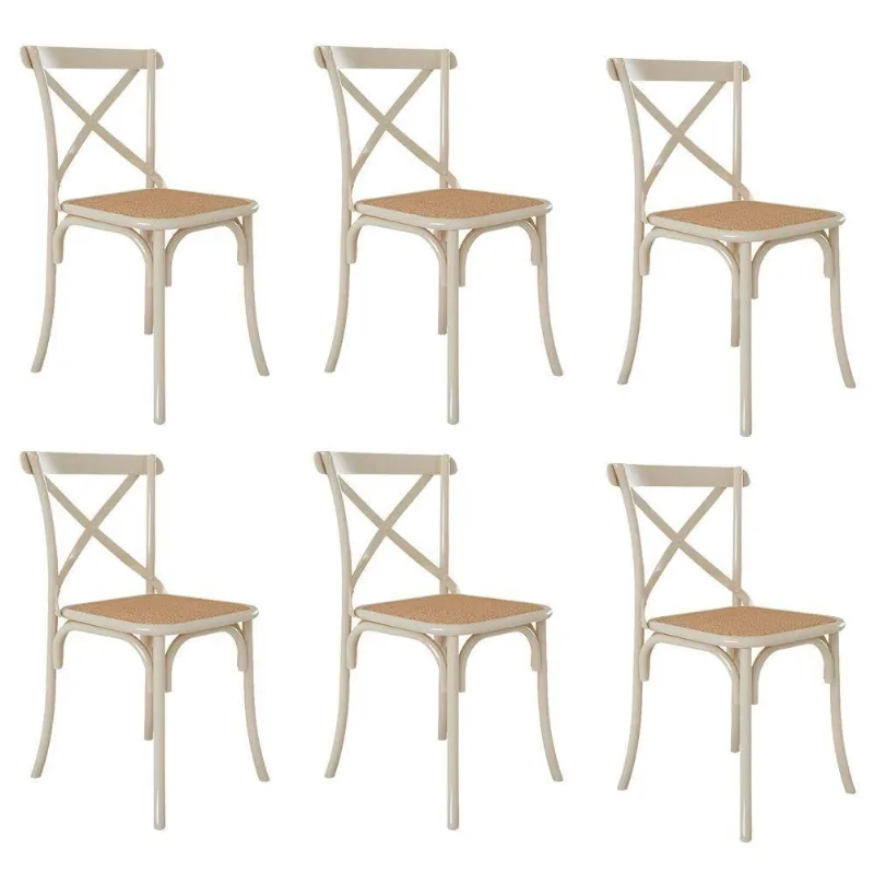 Kit 6 Cadeiras Cross Katrina X Em Aço Para Mesa Sala Cozinha Assento Bege - Off White-bege