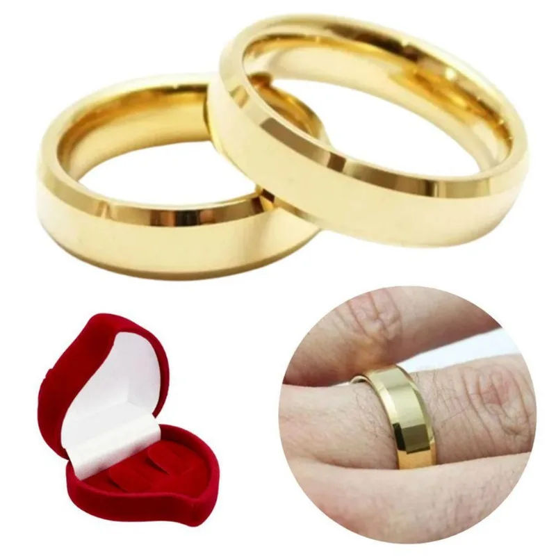 Par Aliança Ouro 18k Banhada Chanfrada 6mm Aço Inoxidável Tamanho:30-31