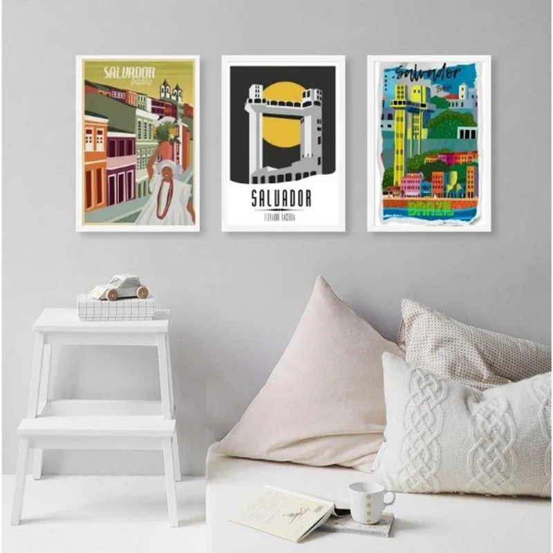 Kit 3 Quadros Posters Salvador Bahia 24x18cm