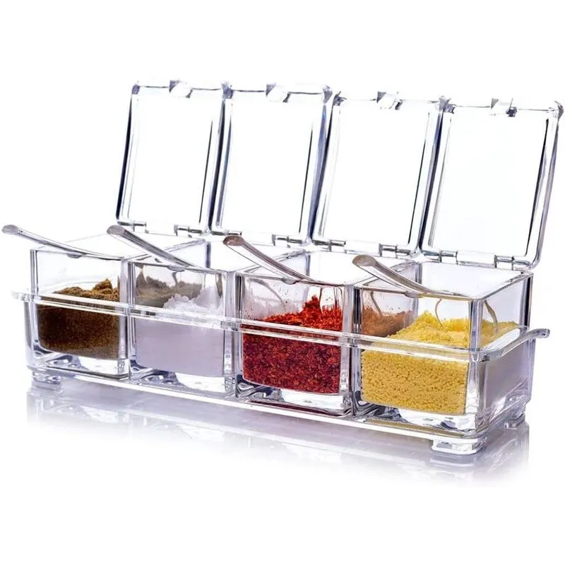 Porta Temperos e Condimentos Organizador de Tempero Potes Acrilico com Colher Cozinha