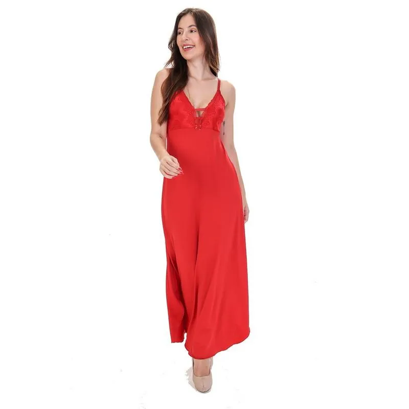 Camisola Longa com Renda Sensual noite nupcial Sexy Decote em V camisola comprida dia dos namorados presente otimo caimento com fenda lateral lingerie Feminina Sexy branca preta vermelha