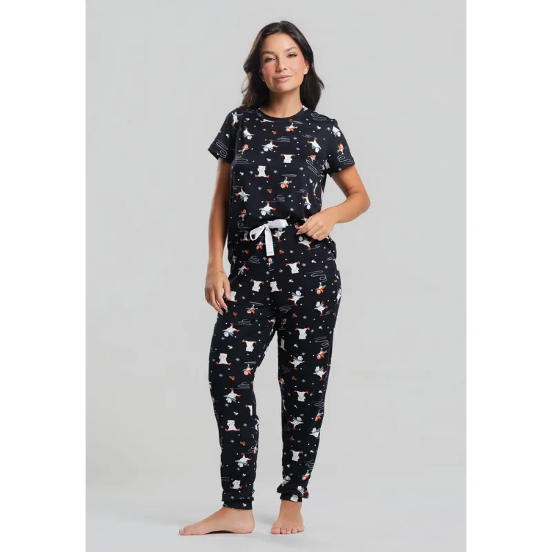 Pijama Calça e Blusa M/C Malha Preto Polar Salvatore Tamanho P