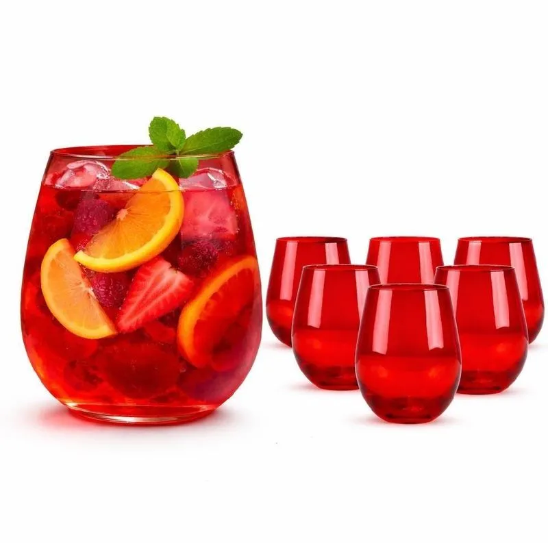 Conjunto 6 Copos Altos De Vidro Vermelho 625ml Para Bebidas Elegante E Resistente Yeet