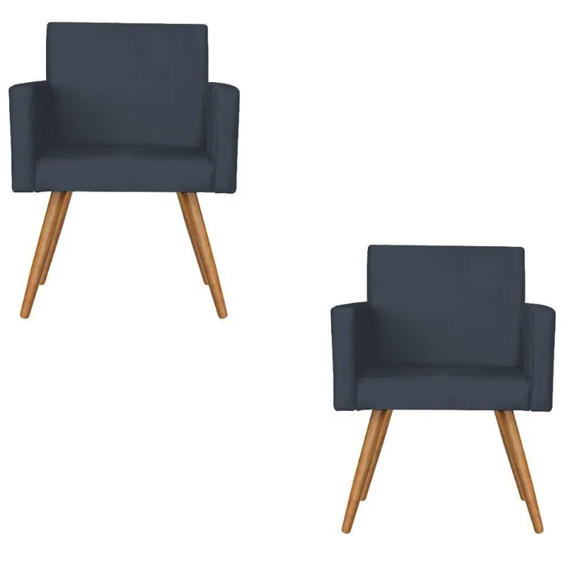 Kit 2 Poltronas Lisboa Decorativa Suede Azul Marinho