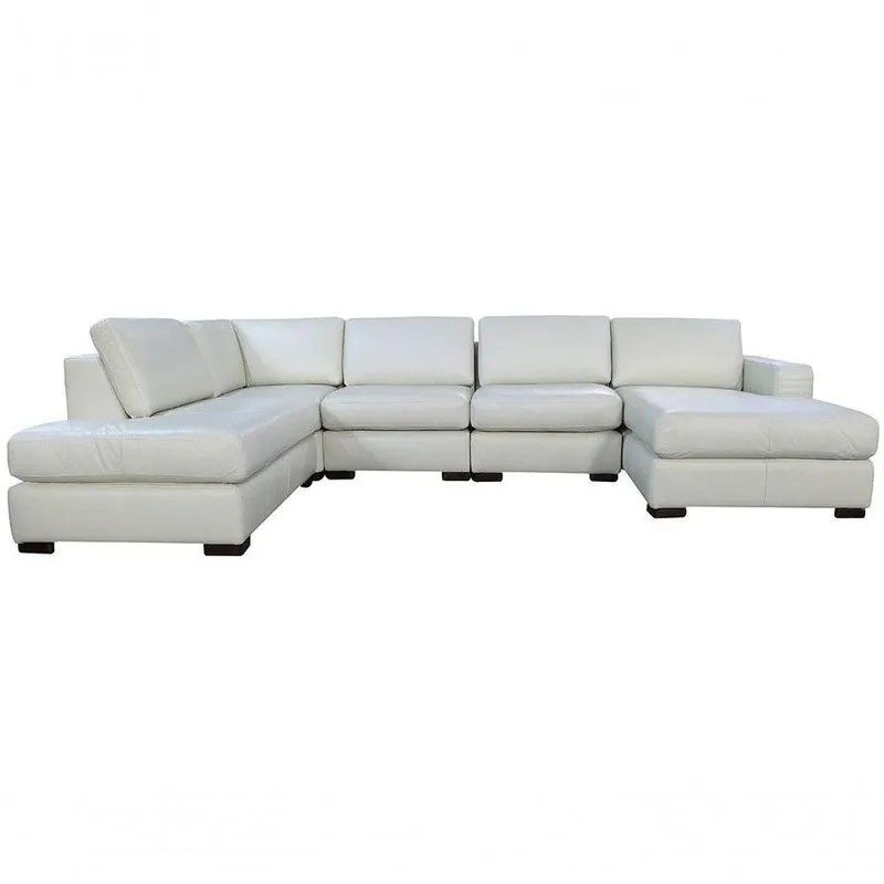 Sofá De Couro 6 Lugares Off White 3,58 M Mempra