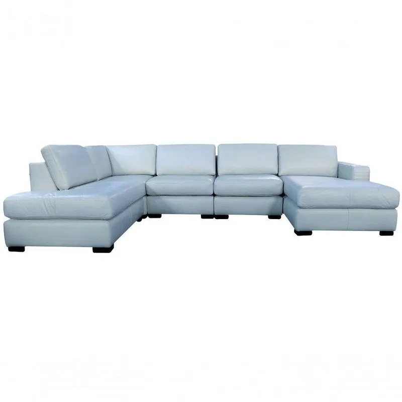 Sofá De Couro 6 Lugares Light Blue 3,88 M Mempra