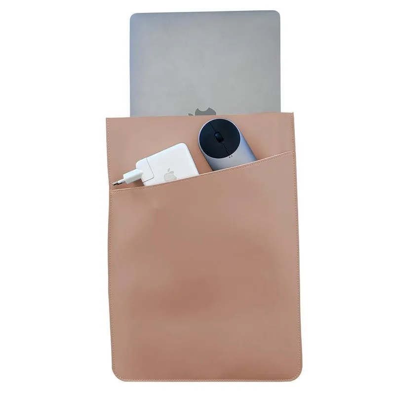 Pasta Case Para Notebook De Couro Nude Com Bolso - 15