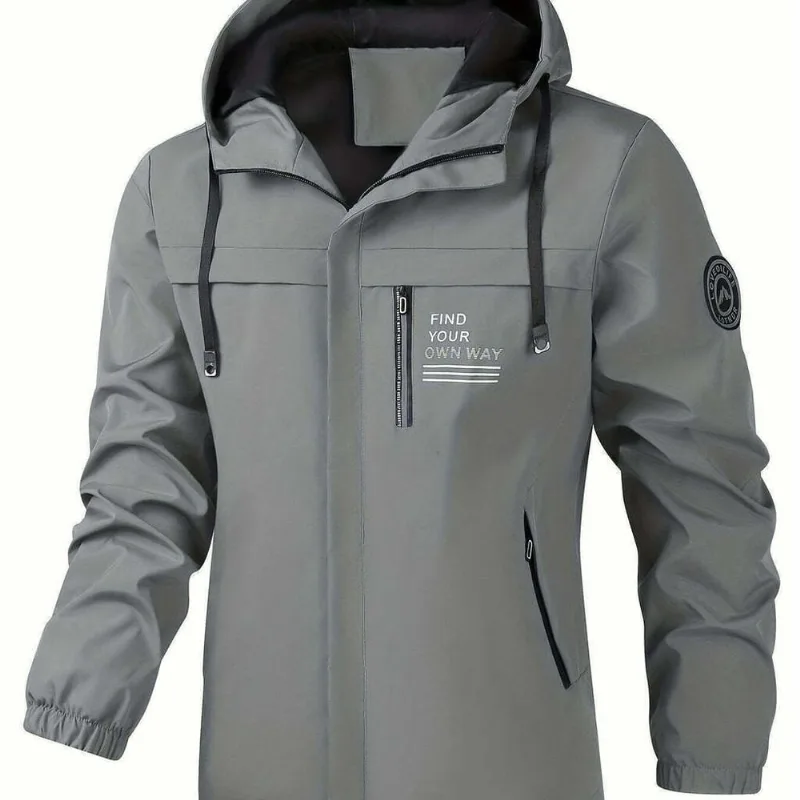 Jaqueta Corta-vento Com Capuz Masculina Elashopp Cinza P