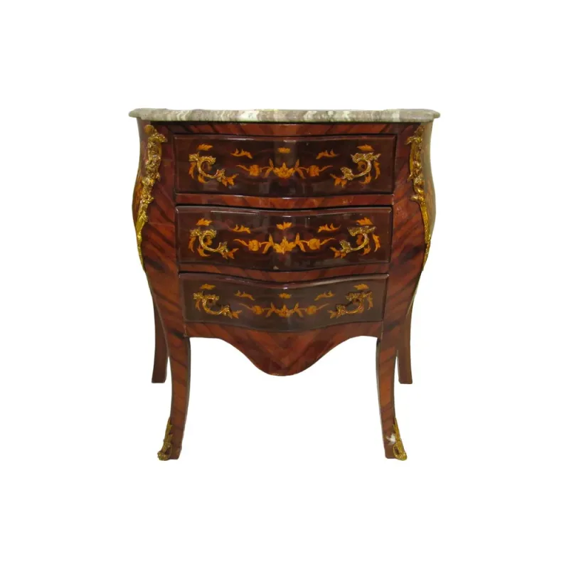 Cômoda Bombê com Marchetaria e Tampo em Mármore - 75x64x40cm