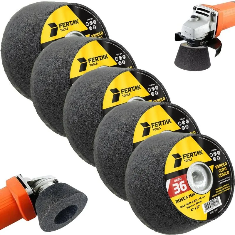 Rebolo Copo Cônico 100x50 Grão 36 Desbaste Lixa 10 Un