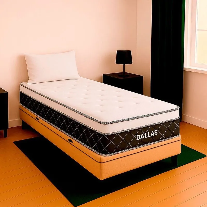 Cama Box Baú Solteirão Bege E Colchão Dallas Molas Vstore