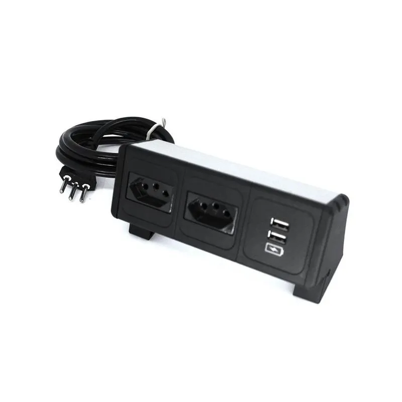 Netbox Slim Prata 3m 2t 10a+2 Carreg Usb Com Cabo Alim 2 Mts