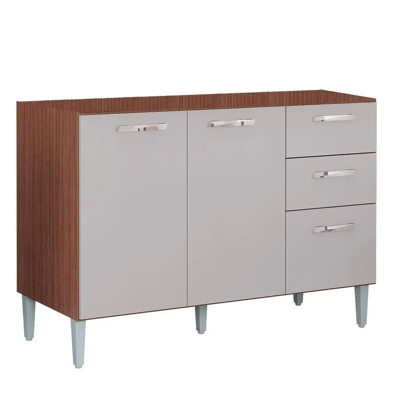 Balcão Gabinete De Pia 120cm Lavínia 3 Portas 2 Gavetas Capuccino/off White - Poquema