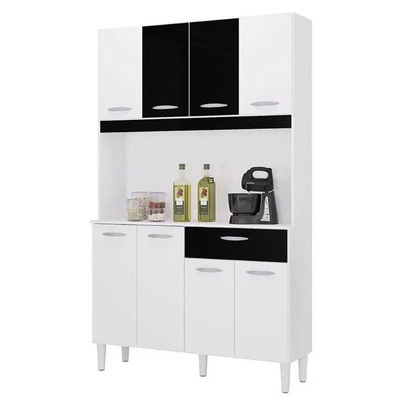 Cozinha Kit Cassia 8 Portas Branco Preto - Poquema