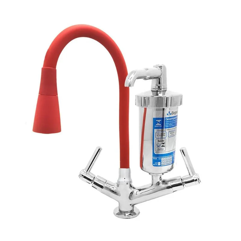 Torneira Filtro Conic Vermelha Com Copo Abs C29 Mesa 1/4