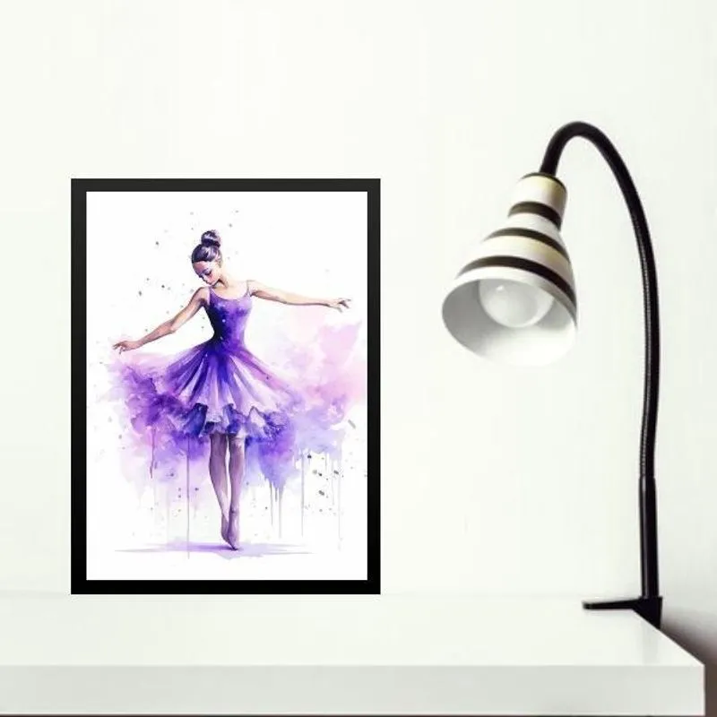 Quadro Bailarina Lilás- Aquarela 33X24Cm - Com Vidro
