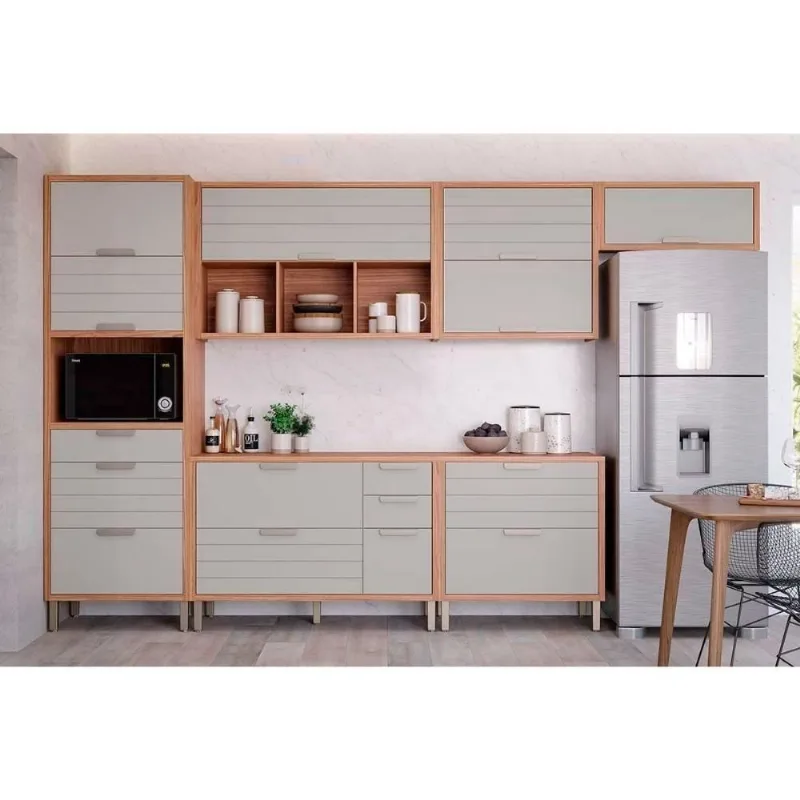 Cozinha Eloise 3 Portas 2 Gavetas MDF 120CM Cinamomo-Platina MGM