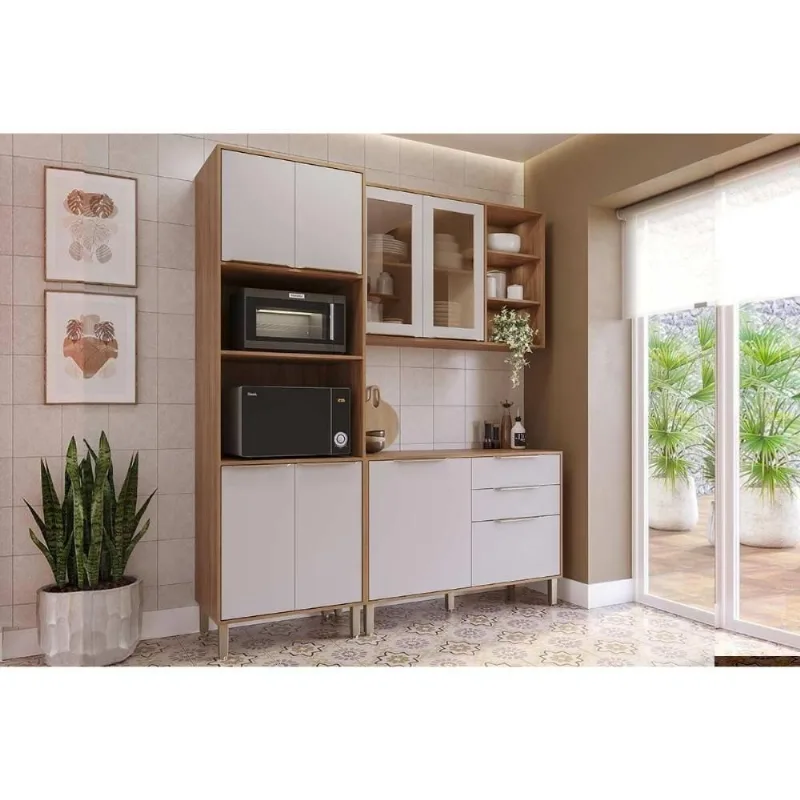 Cozinha Completa Modulada C3P55 8 Portas 2 Gavetas MDF Cinamomo-off MGM