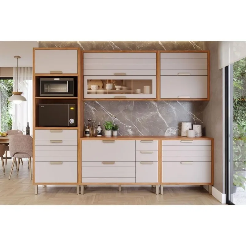 Cozinha Completa Eloise 2 Portas 3 Gavetas MDF 209CM Cinamomo-Off MGM