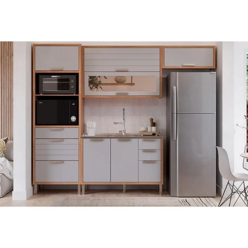 Cozinha Modulada Eloise 4 Módulos 5 Gavetas MDF 120CM Cinamomo e Platina MGM