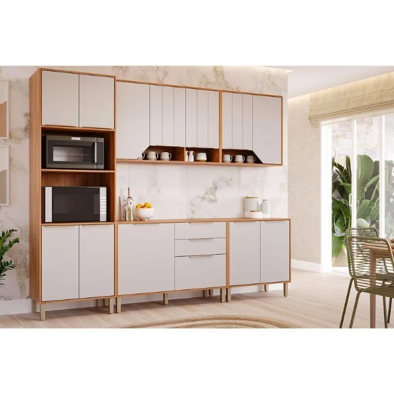 Cozinha Completa Celeste 12 Portas 2 Gavetas MDF 120CM Cinamomo e Off