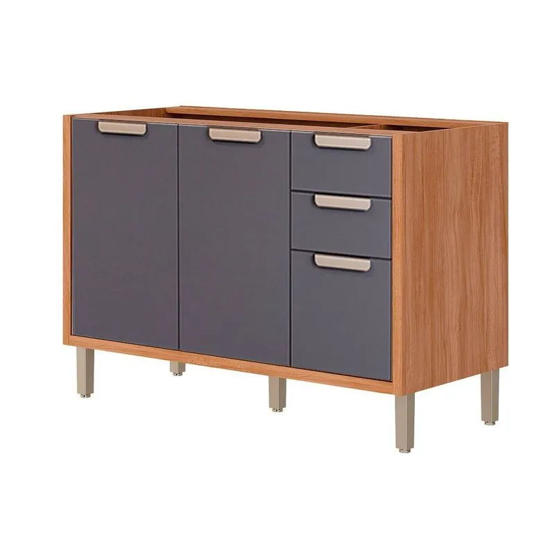Balcão de Cozinha Modulado s/ Tampo Eloise c/ 2 Portas e 3 Gavetas 120cm Cinamomo/Titanium - MGM