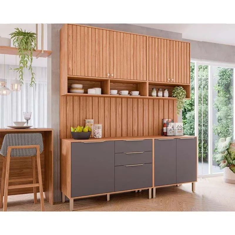 Kit Cozinha Modulada 6 Peças Divina (2aéreos+2balcões+2complementos) Cz009 Freijo/titanium - Mgm