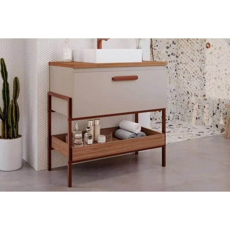 Balcão p- Banheiro Portinari 1 Porta c- Cuba 80cm Cappuccino-freijo - Mgm