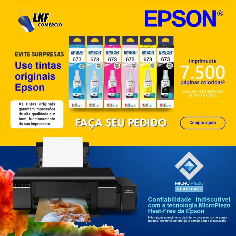 Kit Tinta Com 3 Refis Original Epson T673 Ecotank 3 Cores M+LC+LM Compatível Impressoras L800 L805 L810 L850 L1800