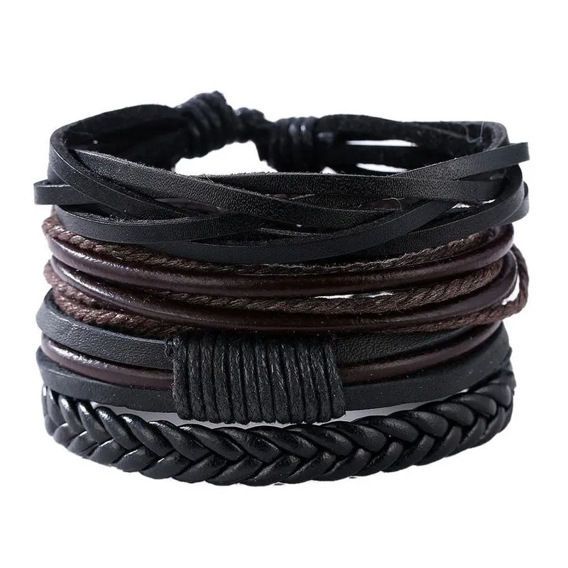 Kit 4 Pulseiras Masculinas Couro Ajustável