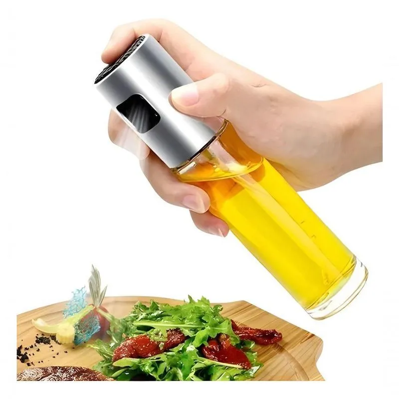 Pulverizador De Óleos Spray Para Azeite E Vinagre Em Vidro E Aço Inoxidável Prata Utimix