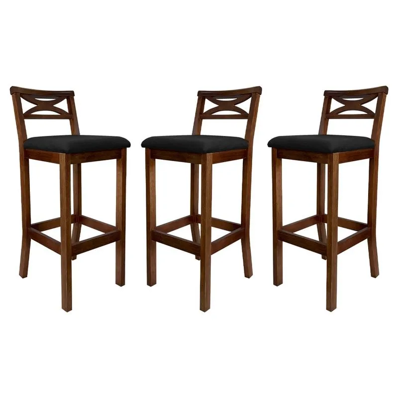 Kit 3 Banquetas Média Estofada para Bancada Madri Madeira Castanho Suede ccs