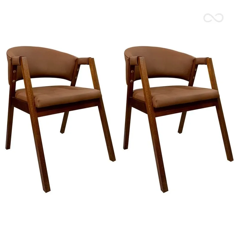 Kit 2 Cadeiras de Jantar com Braço Madeira Estofada Curva Marrom Claro Ravena ccs