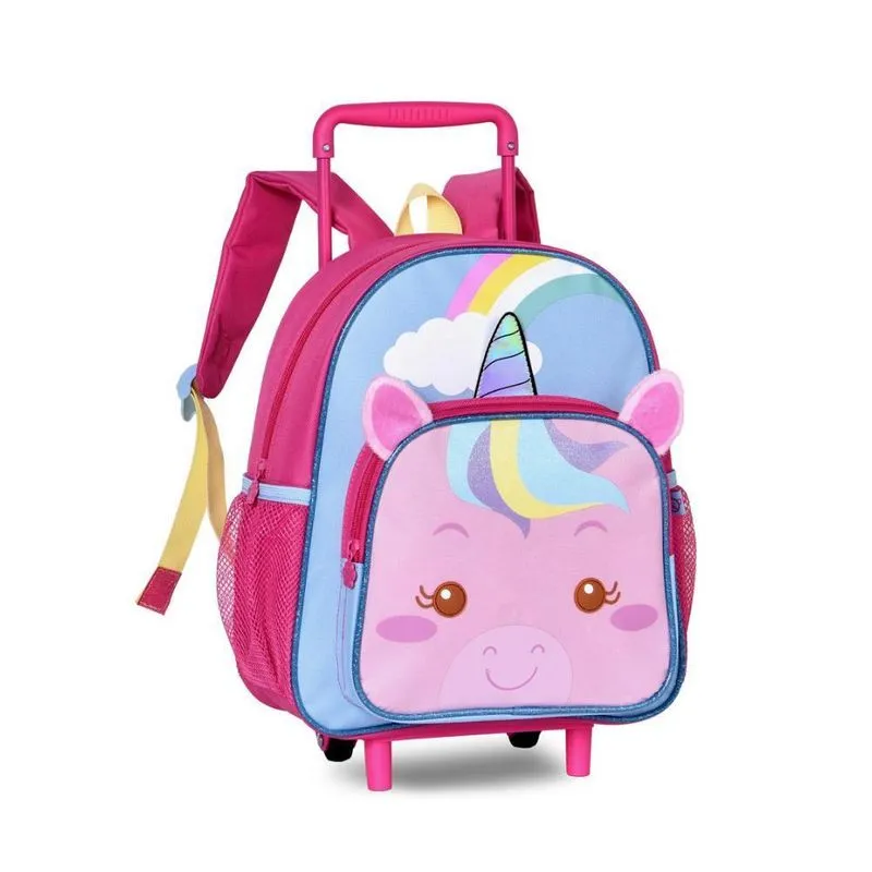 Mochila Carrinho Escolar Clio Pets Unicórnio Rosa Clio