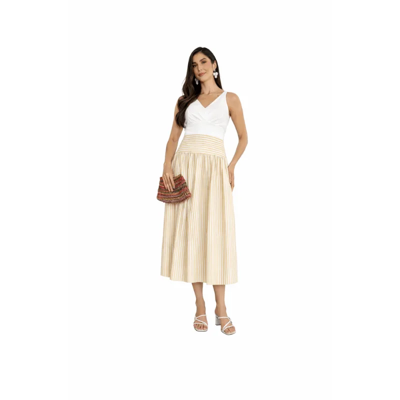 Saia Midi Feminina Leve Com Forro Confortável Elegante