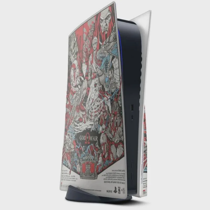 Skin Adesivo PS5 com disco e 2 controles Dualsense God of War b7