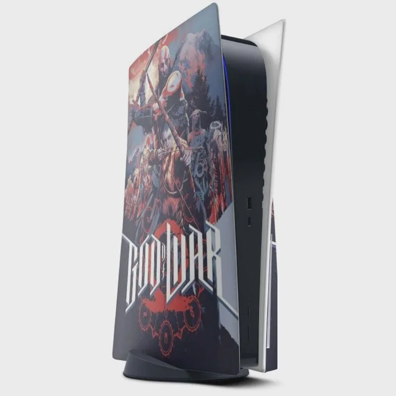 Skin Adesivo PS5 com disco e 2 controles Dualsense God of War b9