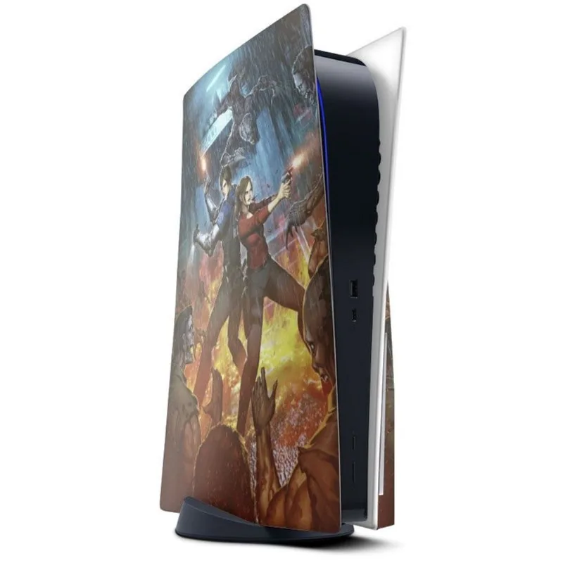 Skin Adesivo PS5 com disco e 2 controles Dualsense Resident Evil b3