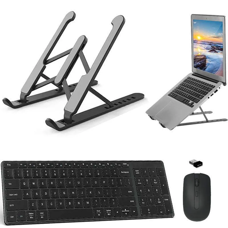 Teclado Mouse Wireless E Suporte Preto Para Notebook Positivo
