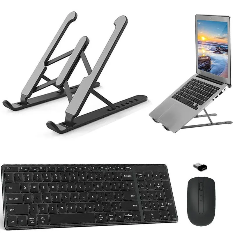 Teclado Mouse Wireless E Suporte Preto Para Notebook Dell